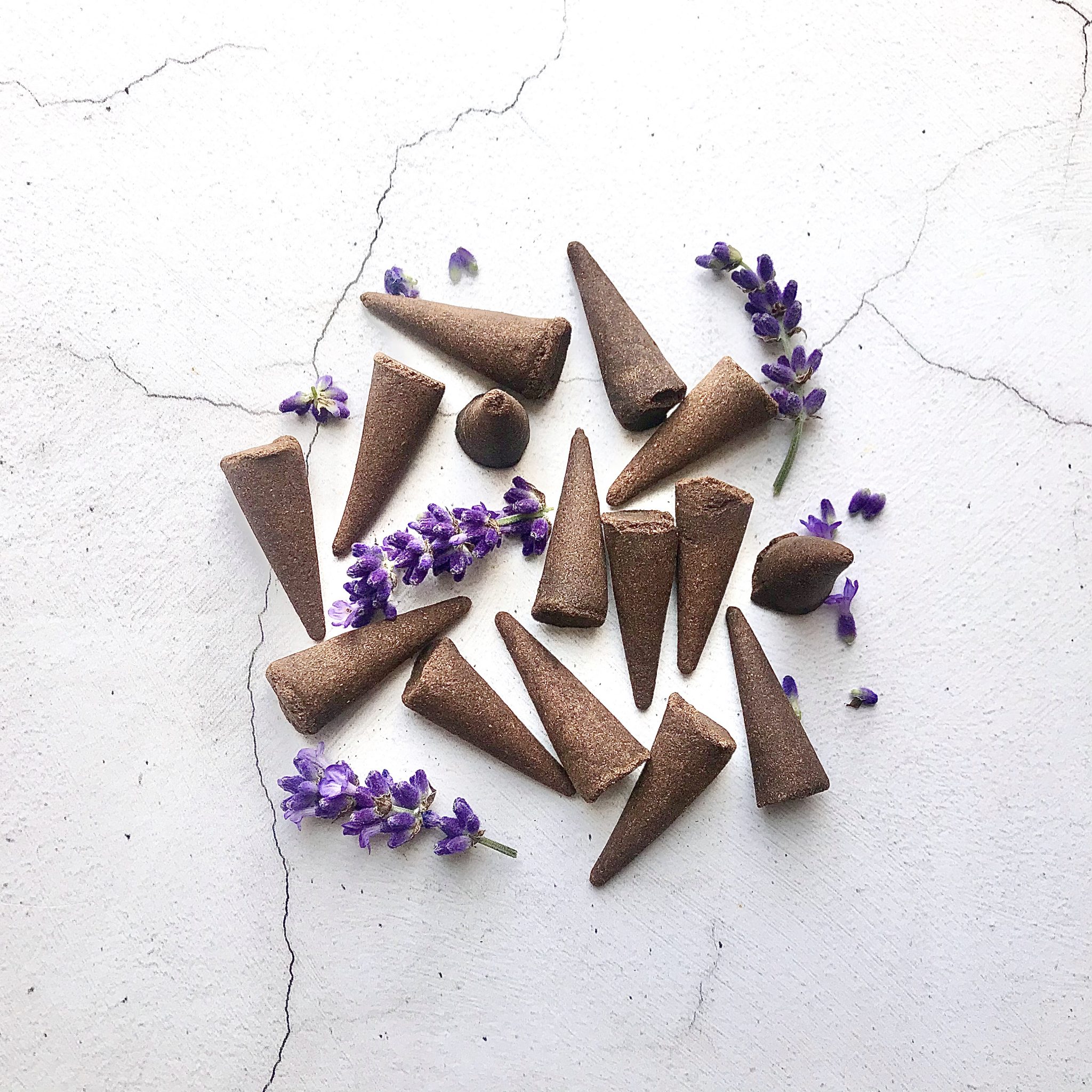 Hand dipped incense cones with a highly scented lavender scent with